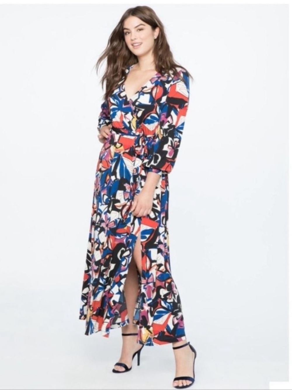 Eloquii Multi Abstract Floral Wrap (Havana) Dress